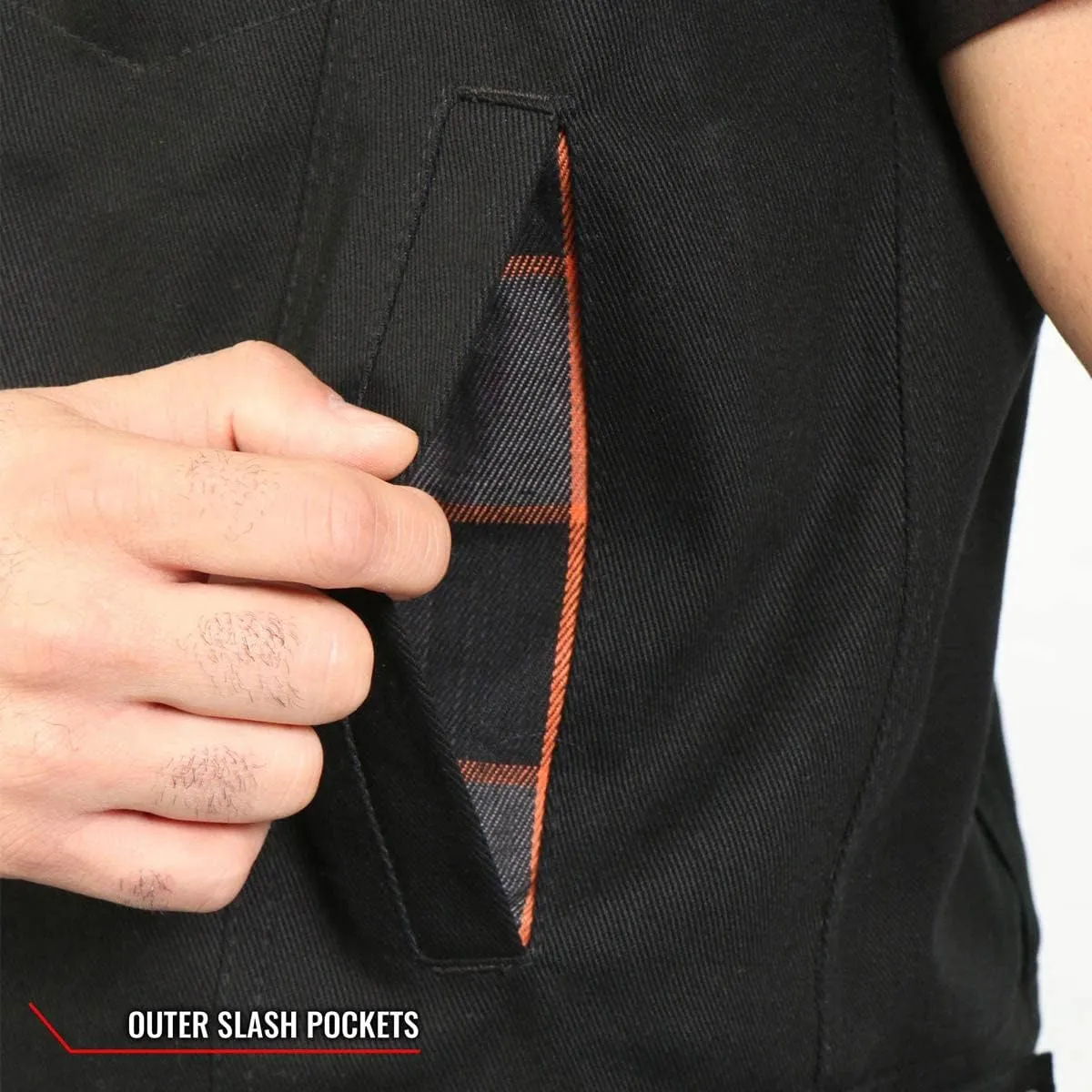 Hot Leathers Men's Standard Denim Biker Vests, Vsm6204-black