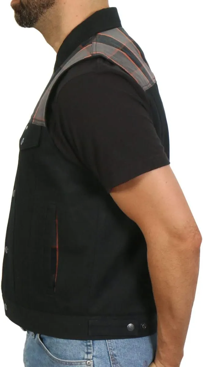 Hot Leathers Men's Standard Denim Biker Vests, Vsm6204-black