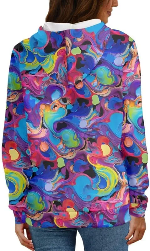 Irisjudy Island Flowers Leaves Women's Casual Hoodies Plus Size XS-6XL, Fractal Art Hooded Tops Girls Fall Spring Sweatshirt