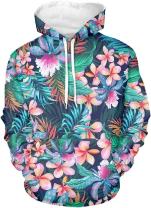 Irisjudy Island Flowers Leaves Women's Casual Hoodies Plus Size XS-6XL, Fractal Art Hooded Tops Girls Fall Spring Sweatshirt
