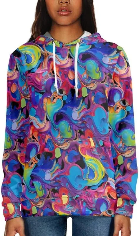 Irisjudy Island Flowers Leaves Women's Casual Hoodies Plus Size XS-6XL, Fractal Art Hooded Tops Girls Fall Spring Sweatshirt