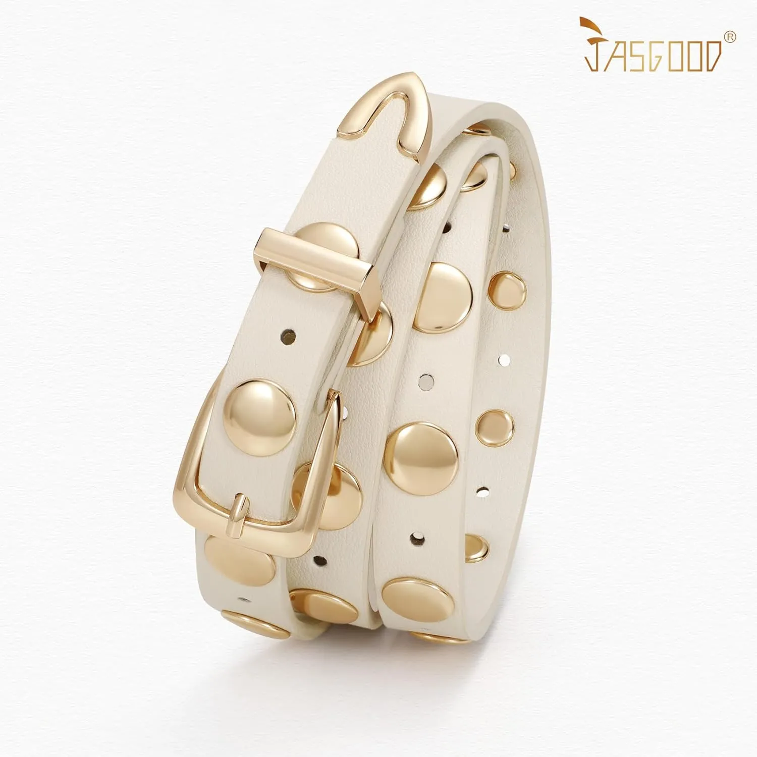 JASGOOD Women Studded Belt Skinny Leather Belt Ladies Thin Waist Belt Fashion Leather Belt for Jeans Pants Dress