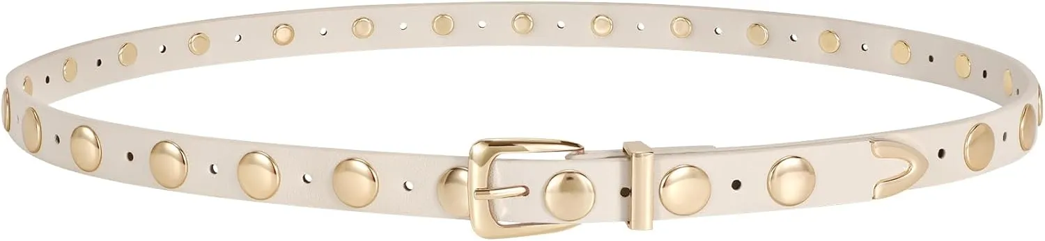 JASGOOD Women Studded Belt Skinny Leather Belt Ladies Thin Waist Belt Fashion Leather Belt for Jeans Pants Dress