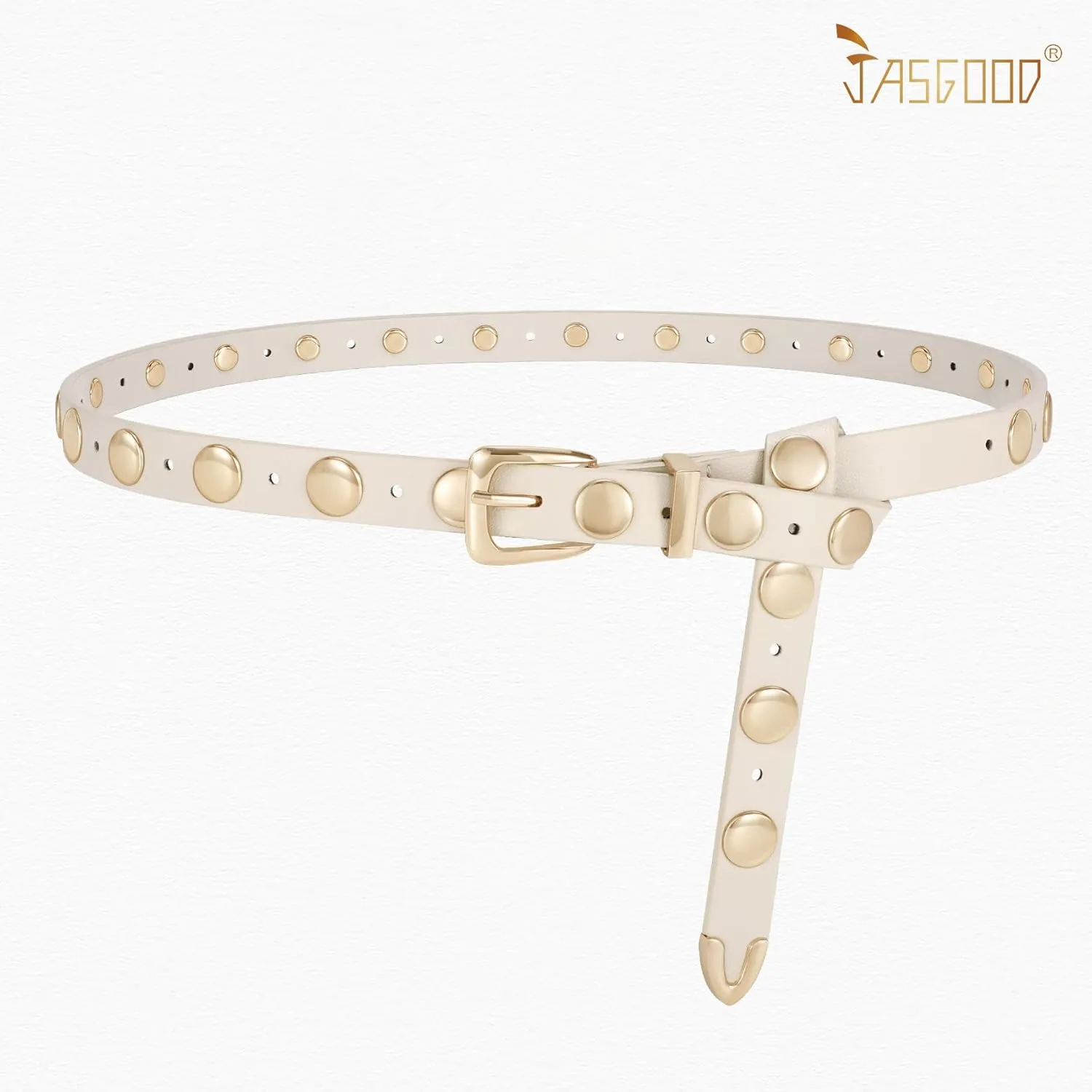 JASGOOD Women Studded Belt Skinny Leather Belt Ladies Thin Waist Belt Fashion Leather Belt for Jeans Pants Dress