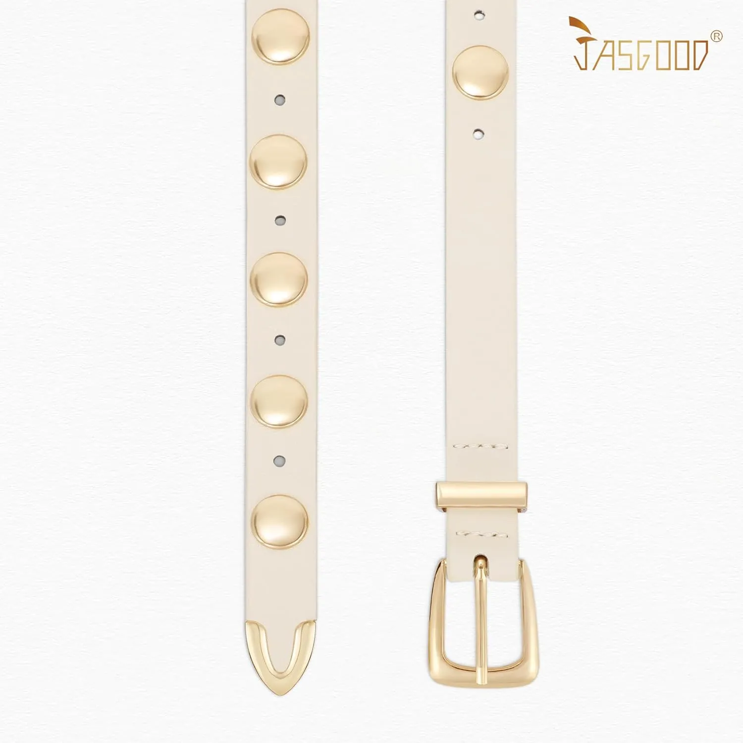 JASGOOD Women Studded Belt Skinny Leather Belt Ladies Thin Waist Belt Fashion Leather Belt for Jeans Pants Dress