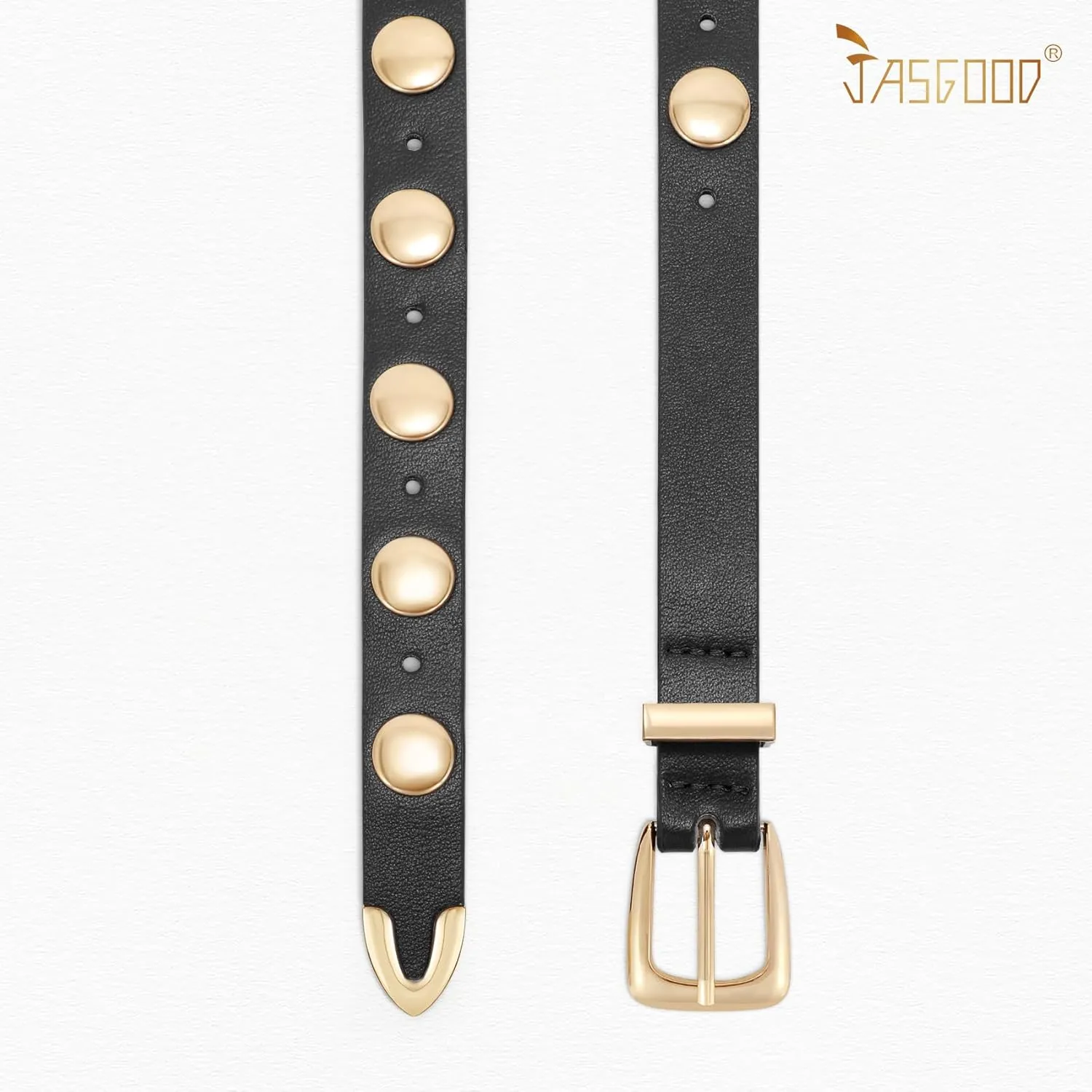 JASGOOD Women Studded Belt Skinny Leather Belt Ladies Thin Waist Belt Fashion Leather Belt for Jeans Pants Dress
