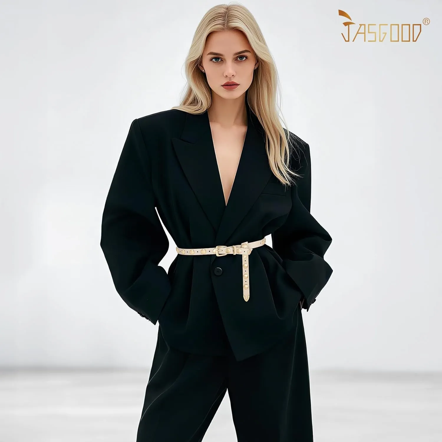 JASGOOD Women Studded Belt Skinny Leather Belt Ladies Thin Waist Belt Fashion Leather Belt for Jeans Pants Dress