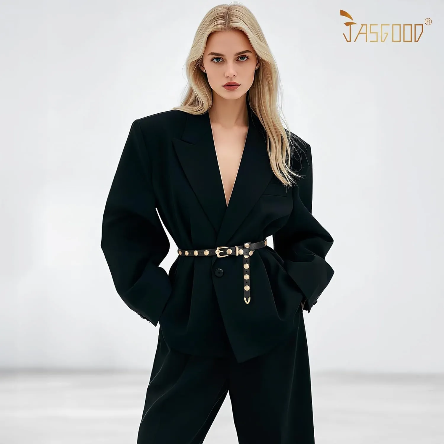 JASGOOD Women Studded Belt Skinny Leather Belt Ladies Thin Waist Belt Fashion Leather Belt for Jeans Pants Dress