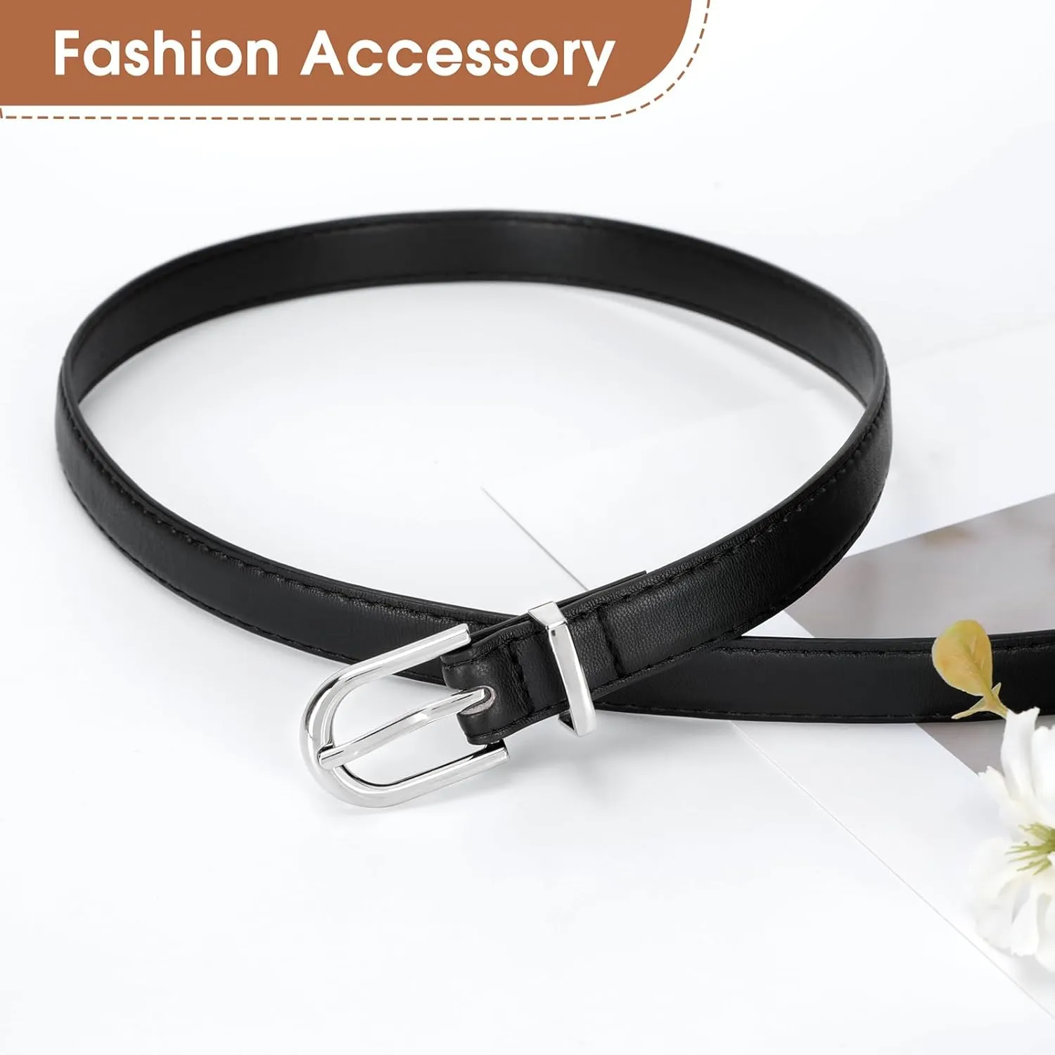 JASGOOD Womens Skinny Leather Belt Ladies Thin Faux Leather Belt with Gold/Silver Buckle for Jeans Dress Pants