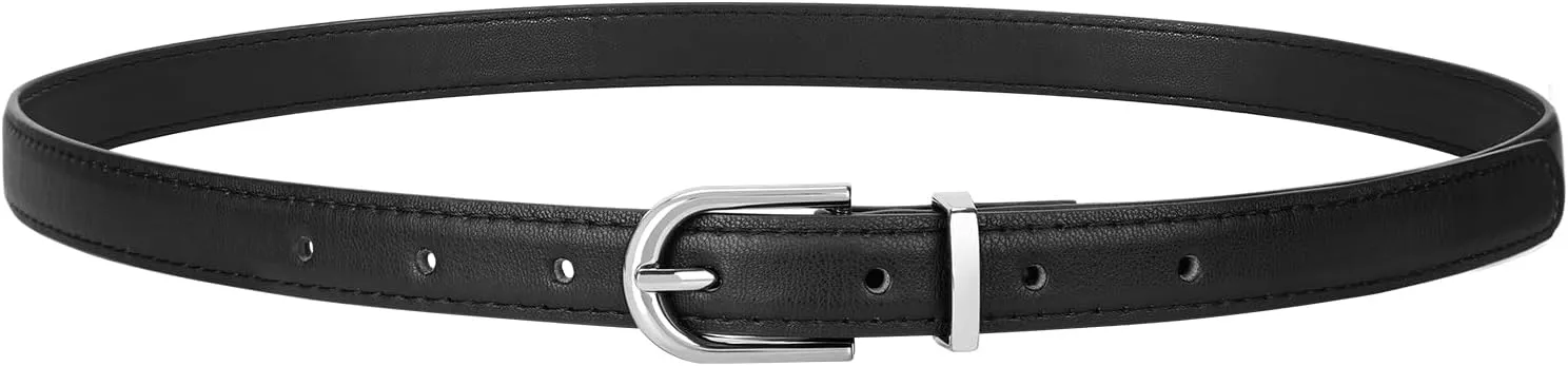 JASGOOD Womens Skinny Leather Belt Ladies Thin Faux Leather Belt with Gold/Silver Buckle for Jeans Dress Pants