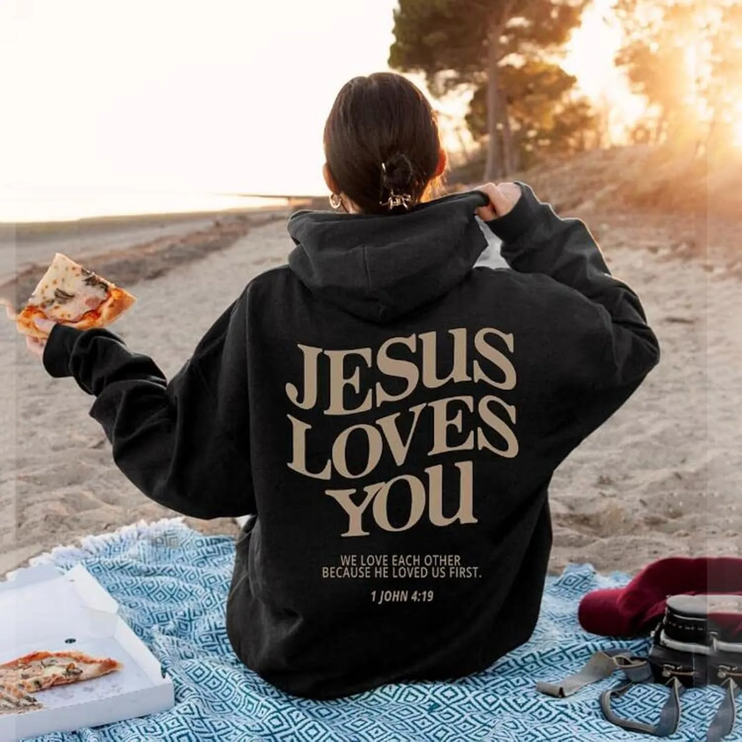 Jesus Loves You Hoodie Women Oversized Christian Hoodies Pullover Faith Jesus Sweatshirt Letter Graphic Hoodies Sweatshirts