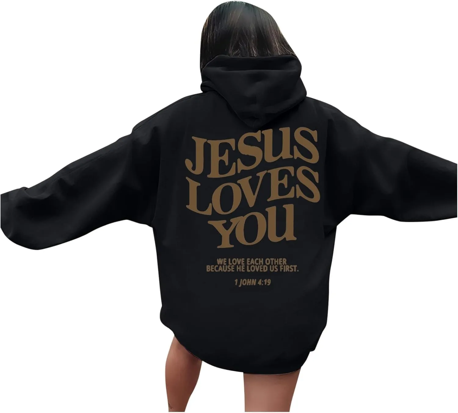 Jesus Loves You Hoodie Women Oversized Christian Hoodies Pullover Faith Jesus Sweatshirt Letter Graphic Hoodies Sweatshirts