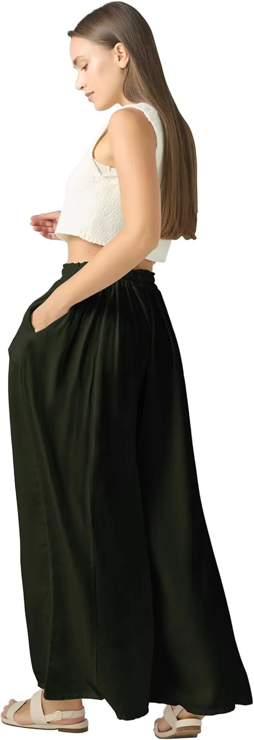 Joob Joob Wide Leg Pants for Women - High Waist Casual Women's Palazzo Pants - Flowy Elastic Waisted Trousers with Pockets