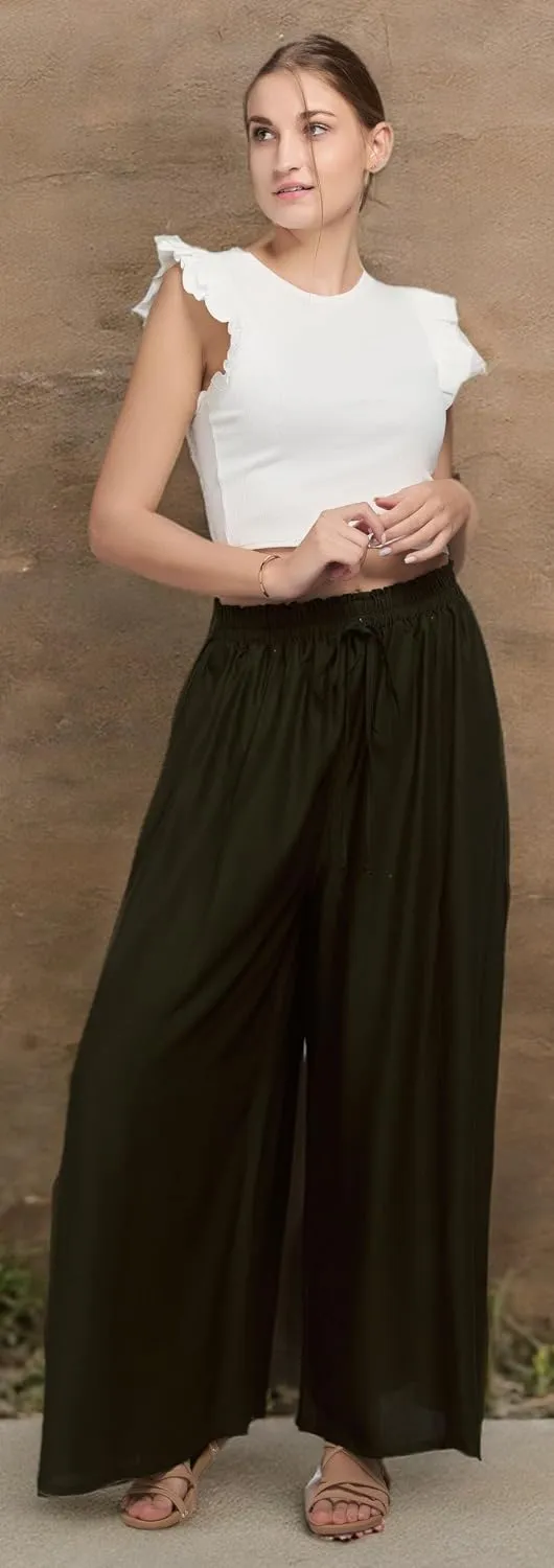 Joob Joob Wide Leg Pants for Women - High Waist Casual Women's Palazzo Pants - Flowy Elastic Waisted Trousers with Pockets