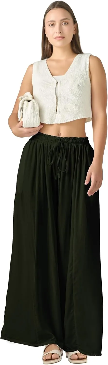 Joob Joob Wide Leg Pants for Women - High Waist Casual Women's Palazzo Pants - Flowy Elastic Waisted Trousers with Pockets