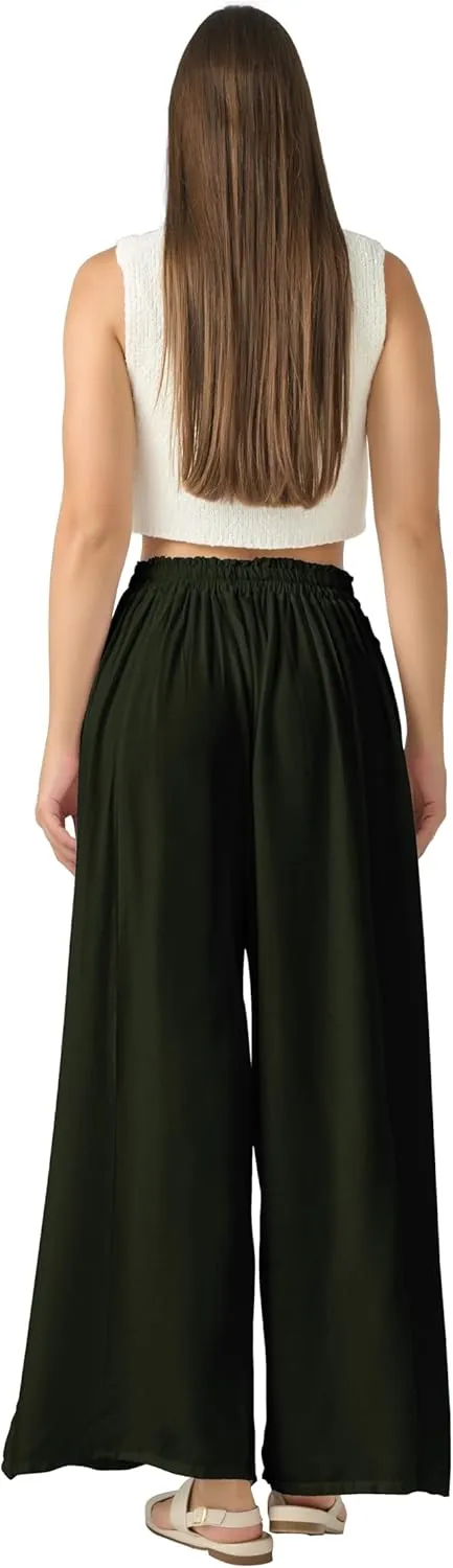 Joob Joob Wide Leg Pants for Women - High Waist Casual Women's Palazzo Pants - Flowy Elastic Waisted Trousers with Pockets