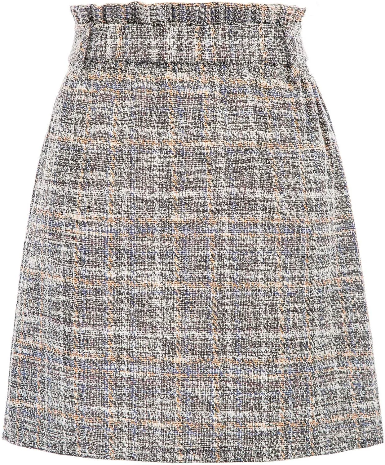 KANCY KOLE Women's Tweed Skirt Casual High Waist A Line Skirt Knee Length Skirt with Pockets Casual Plaid Mini Skirt