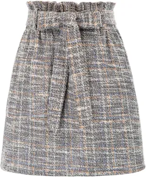 KANCY KOLE Women's Tweed Skirt Casual High Waist A Line Skirt Knee Length Skirt with Pockets Casual Plaid Mini Skirt