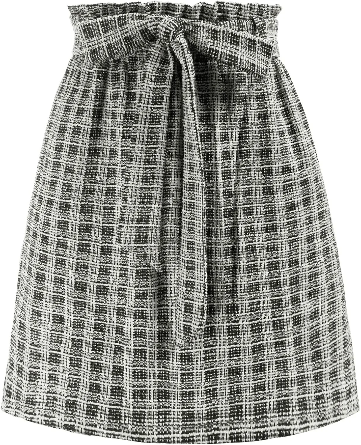 KANCY KOLE Women's Tweed Skirt Casual High Waist A Line Skirt Knee Length Skirt with Pockets Casual Plaid Mini Skirt