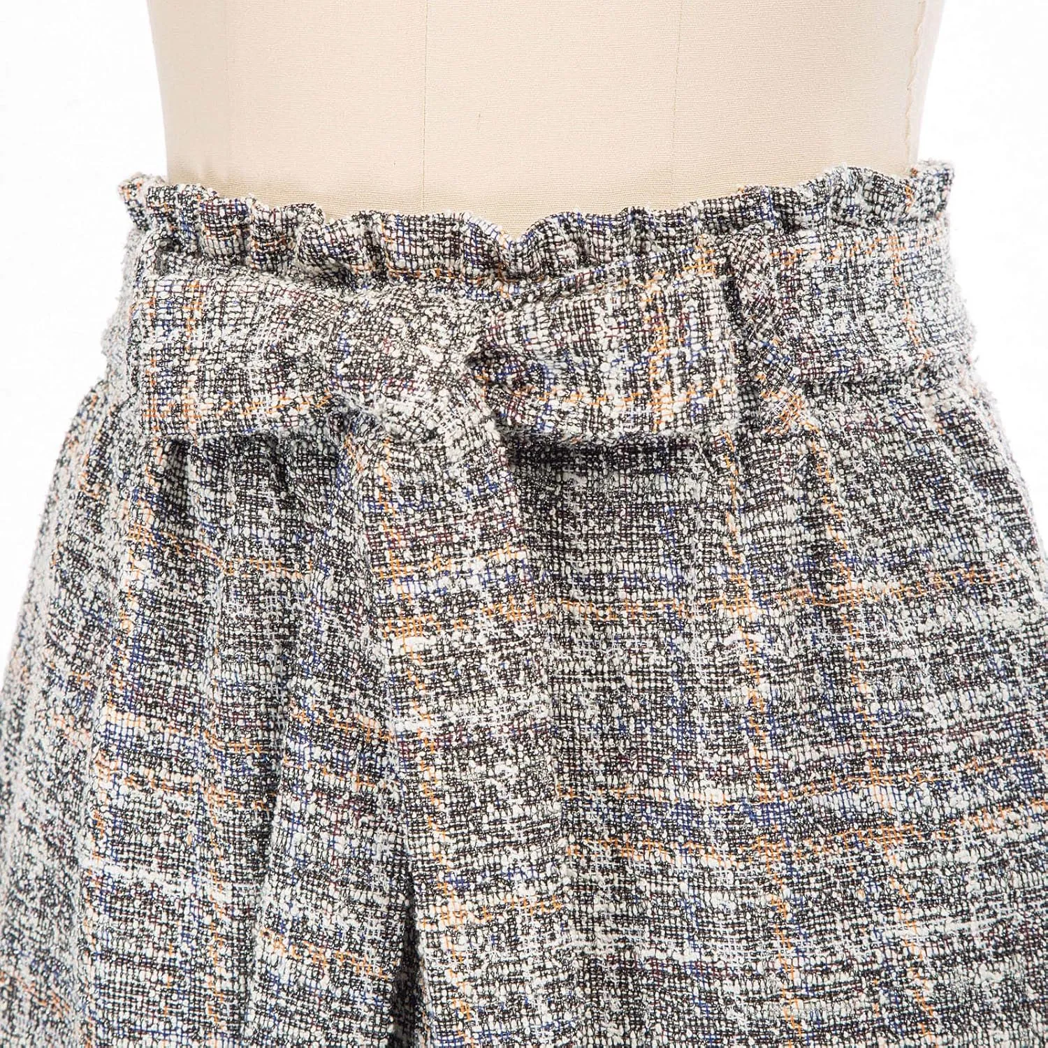 KANCY KOLE Women's Tweed Skirt Casual High Waist A Line Skirt Knee Length Skirt with Pockets Casual Plaid Mini Skirt