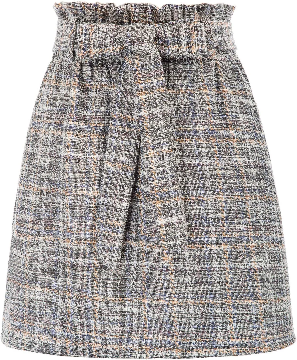 KANCY KOLE Women's Tweed Skirt Casual High Waist A Line Skirt Knee Length Skirt with Pockets Casual Plaid Mini Skirt