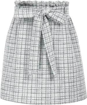 KANCY KOLE Women's Tweed Skirt Casual High Waist A Line Skirt Knee Length Skirt with Pockets Casual Plaid Mini Skirt