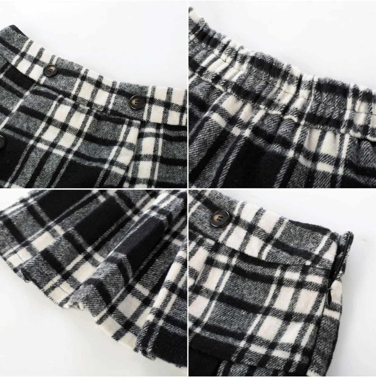 Kate Kasin 2024 Women's Pleated Plaid Mini Skirt High Waist A-Line Fall Winter Casual Skirts