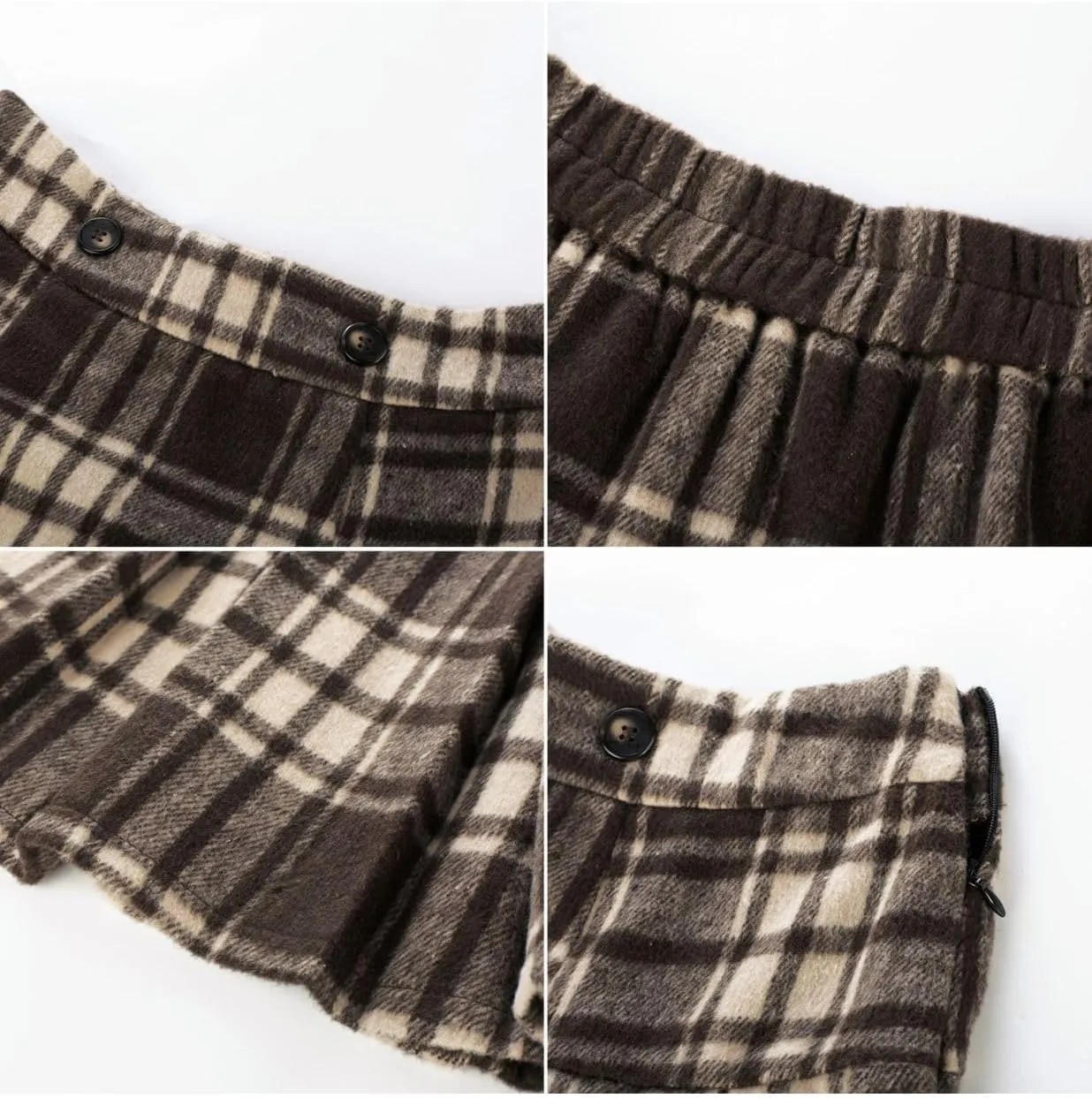 Kate Kasin 2024 Women's Pleated Plaid Mini Skirt High Waist A-Line Fall Winter Casual Skirts