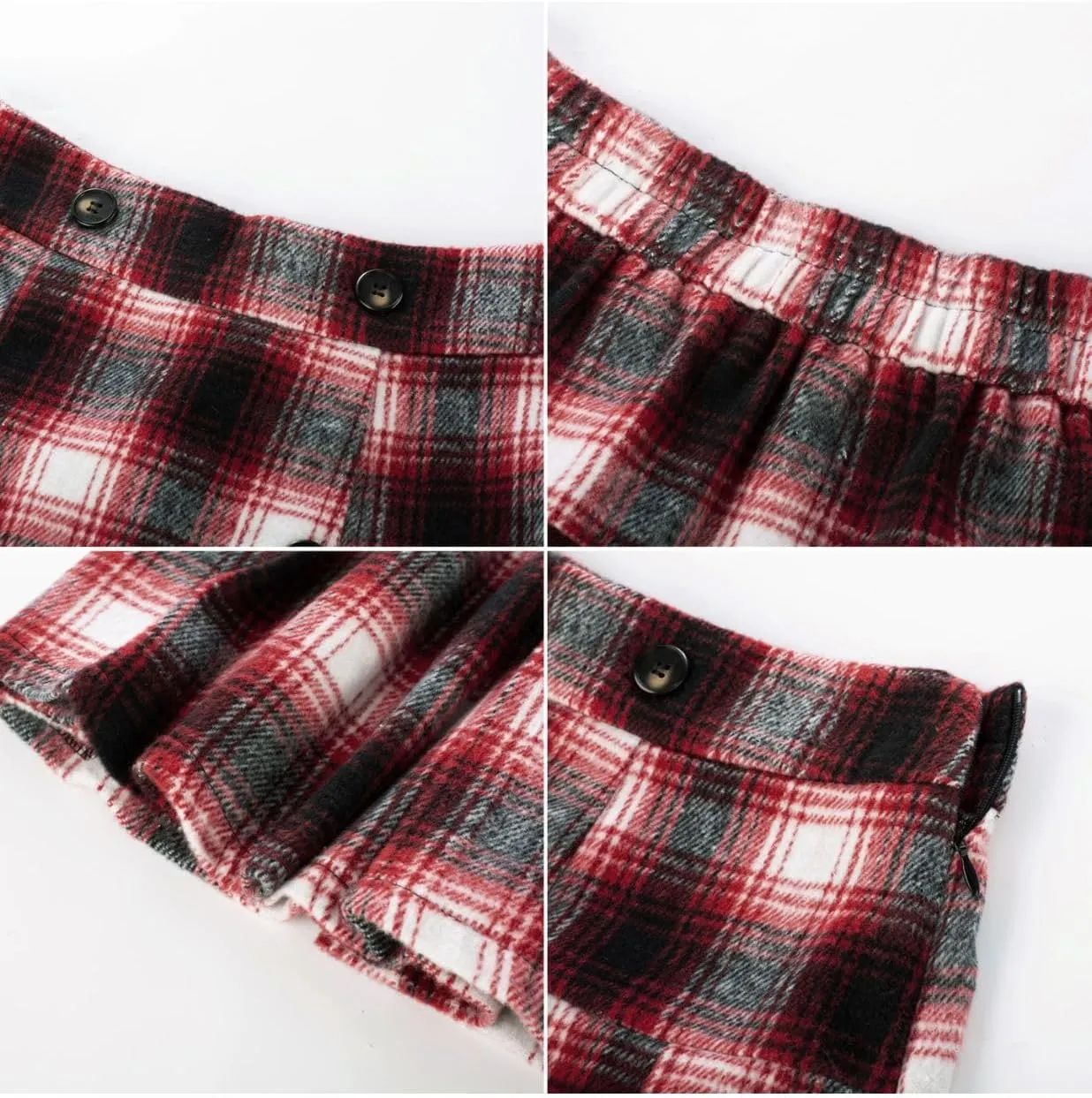 Kate Kasin 2024 Women's Pleated Plaid Mini Skirt High Waist A-Line Fall Winter Casual Skirts