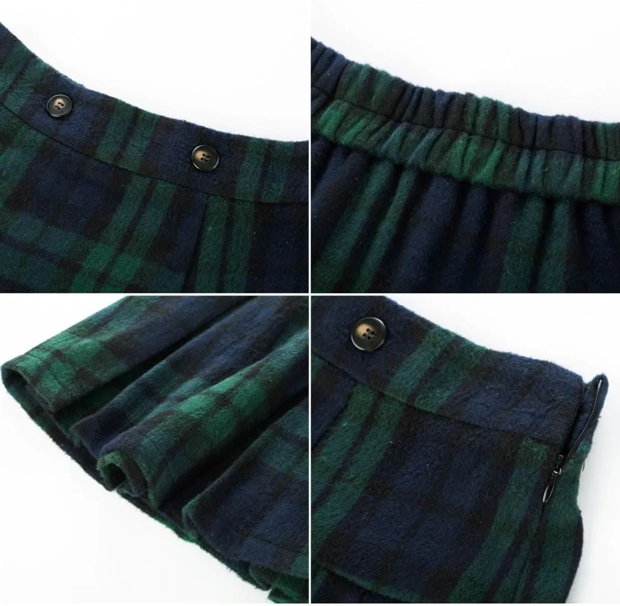 Kate Kasin 2024 Women's Pleated Plaid Mini Skirt High Waist A-Line Fall Winter Casual Skirts