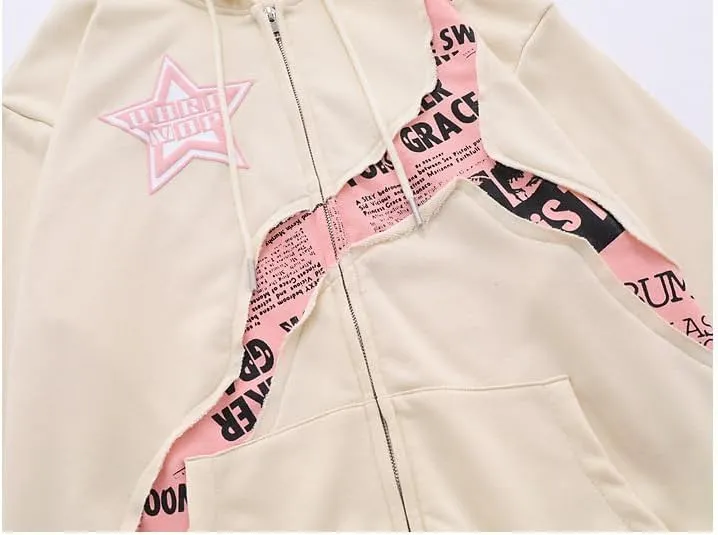 Kelabia Coquette Oversized Hoodie Star Graphic Hoodies for Women Teen Y2K Zip Up Hoodie Trendy Y2K Jackets Hip Hop Streetwear