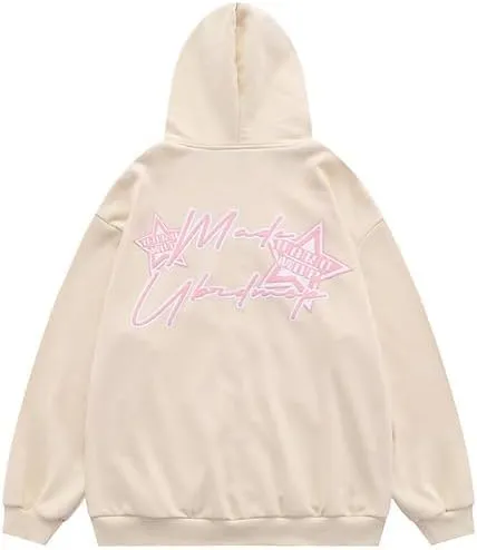 Kelabia Coquette Oversized Hoodie Star Graphic Hoodies for Women Teen Y2K Zip Up Hoodie Trendy Y2K Jackets Hip Hop Streetwear