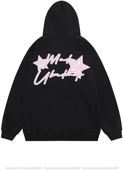 Kelabia Coquette Oversized Hoodie Star Graphic Hoodies for Women Teen Y2K Zip Up Hoodie Trendy Y2K Jackets Hip Hop Streetwear