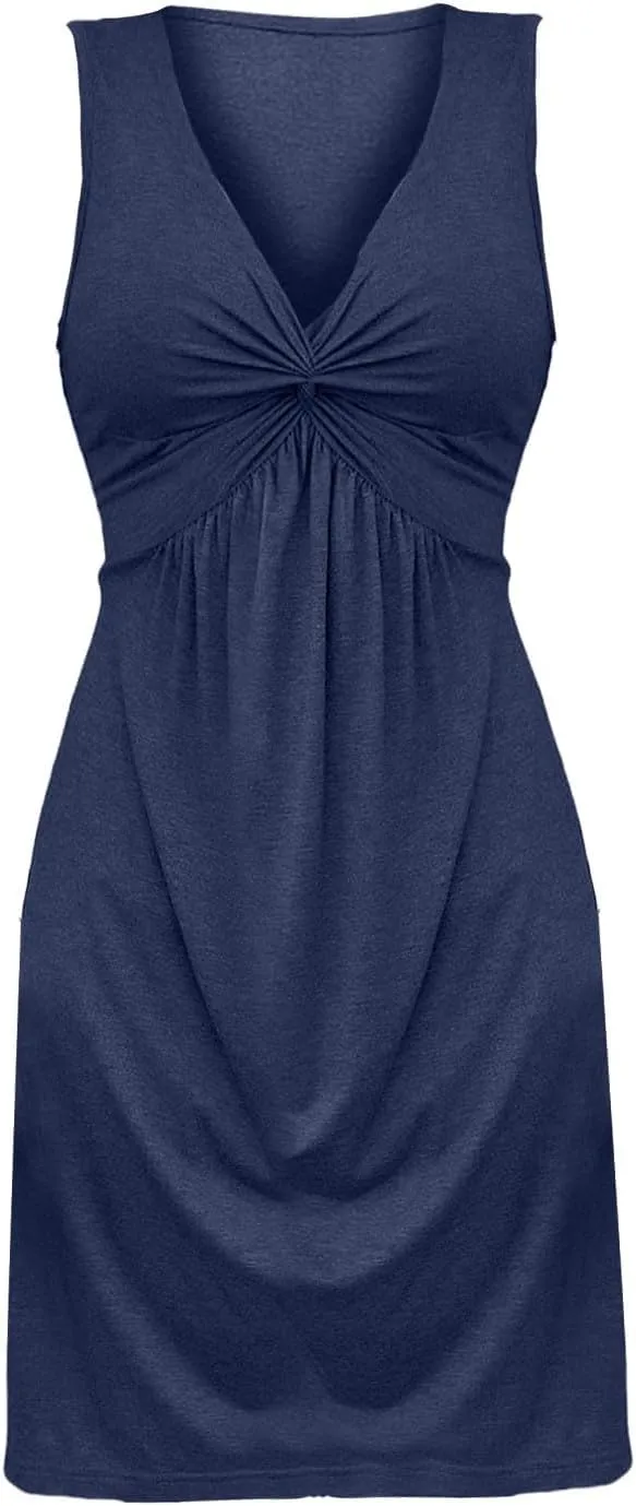 Knotted Front Summer Cotton Casual Vacation V Neck Tank&Sleeve Dresses Plus Size A Line Style Cocktail Slutty Warp