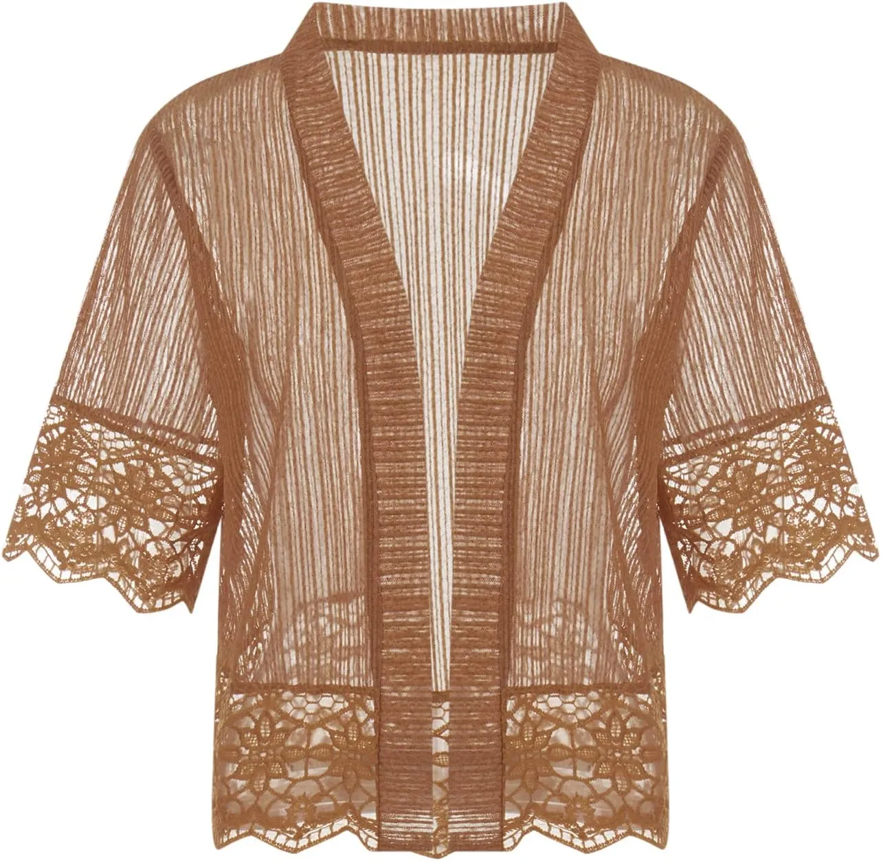 Lace Sheer Cardigan Short Sleeve Ruffle Open Front Tops for Women
