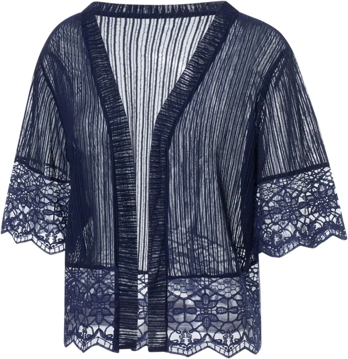 Lace Sheer Cardigan Short Sleeve Ruffle Open Front Tops for Women