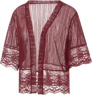 Lace Sheer Cardigan Short Sleeve Ruffle Open Front Tops for Women