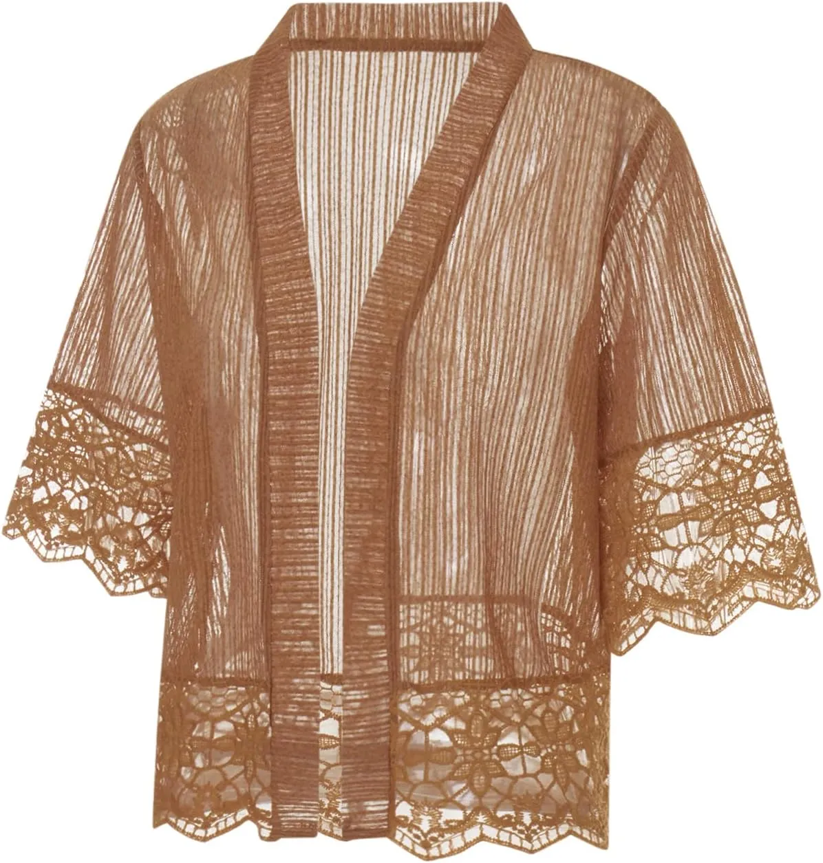 Lace Sheer Cardigan Short Sleeve Ruffle Open Front Tops for Women