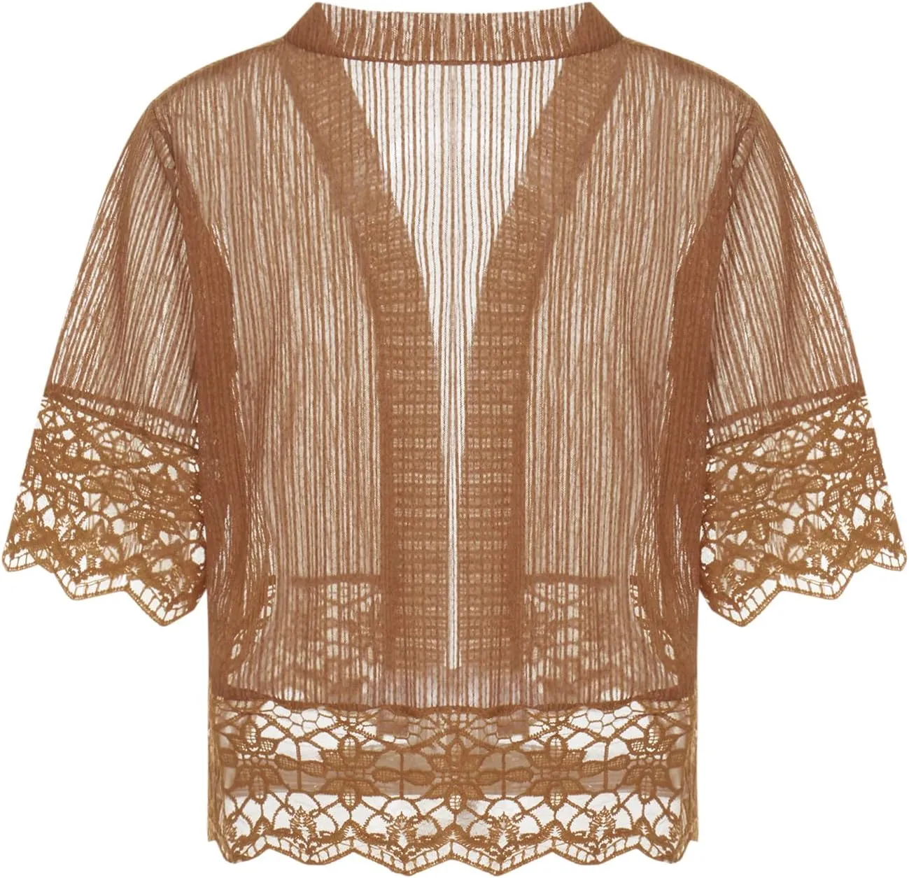 Lace Sheer Cardigan Short Sleeve Ruffle Open Front Tops for Women