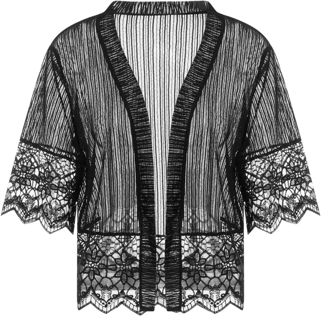 Lace Sheer Cardigan Short Sleeve Ruffle Open Front Tops for Women