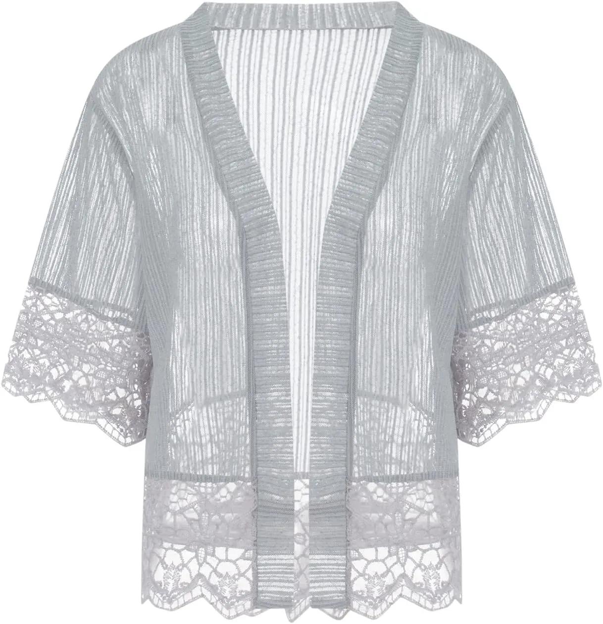 Lace Sheer Cardigan Short Sleeve Ruffle Open Front Tops for Women