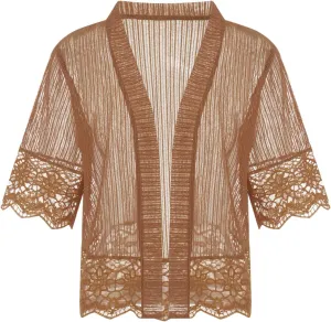 Lace Sheer Cardigan Short Sleeve Ruffle Open Front Tops for Women
