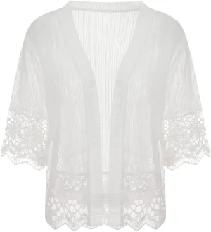 Lace Sheer Cardigan Short Sleeve Ruffle Open Front Tops for Women