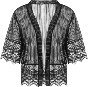 Lace Sheer Cardigan Short Sleeve Ruffle Open Front Tops for Women