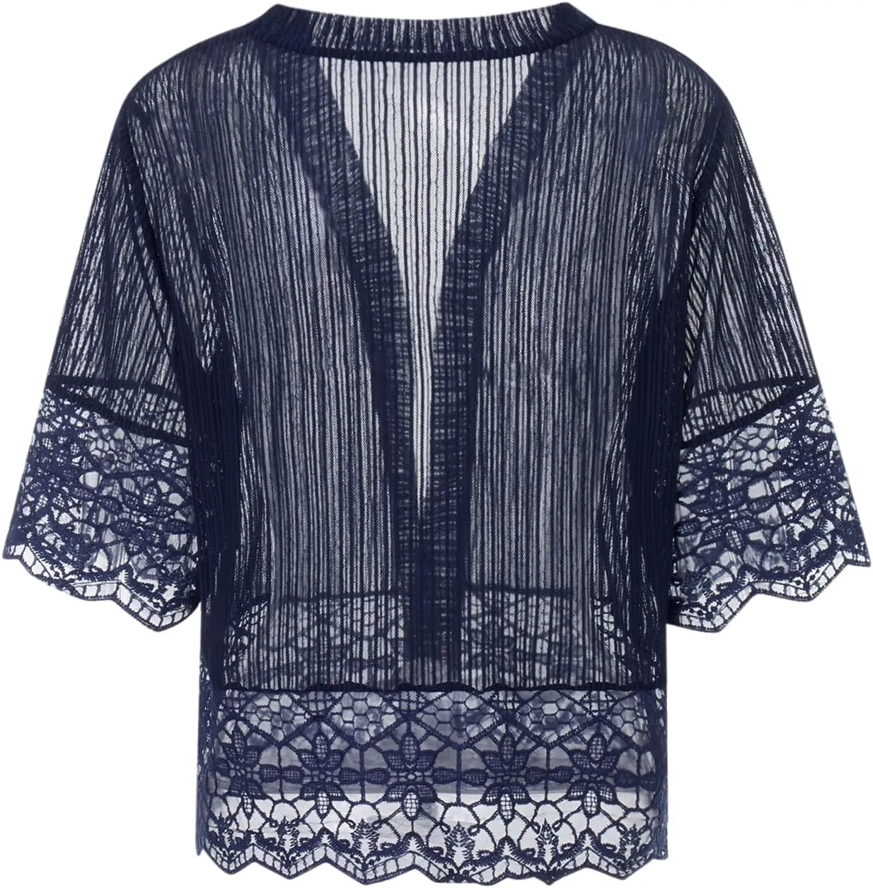 Lace Sheer Cardigan Short Sleeve Ruffle Open Front Tops for Women