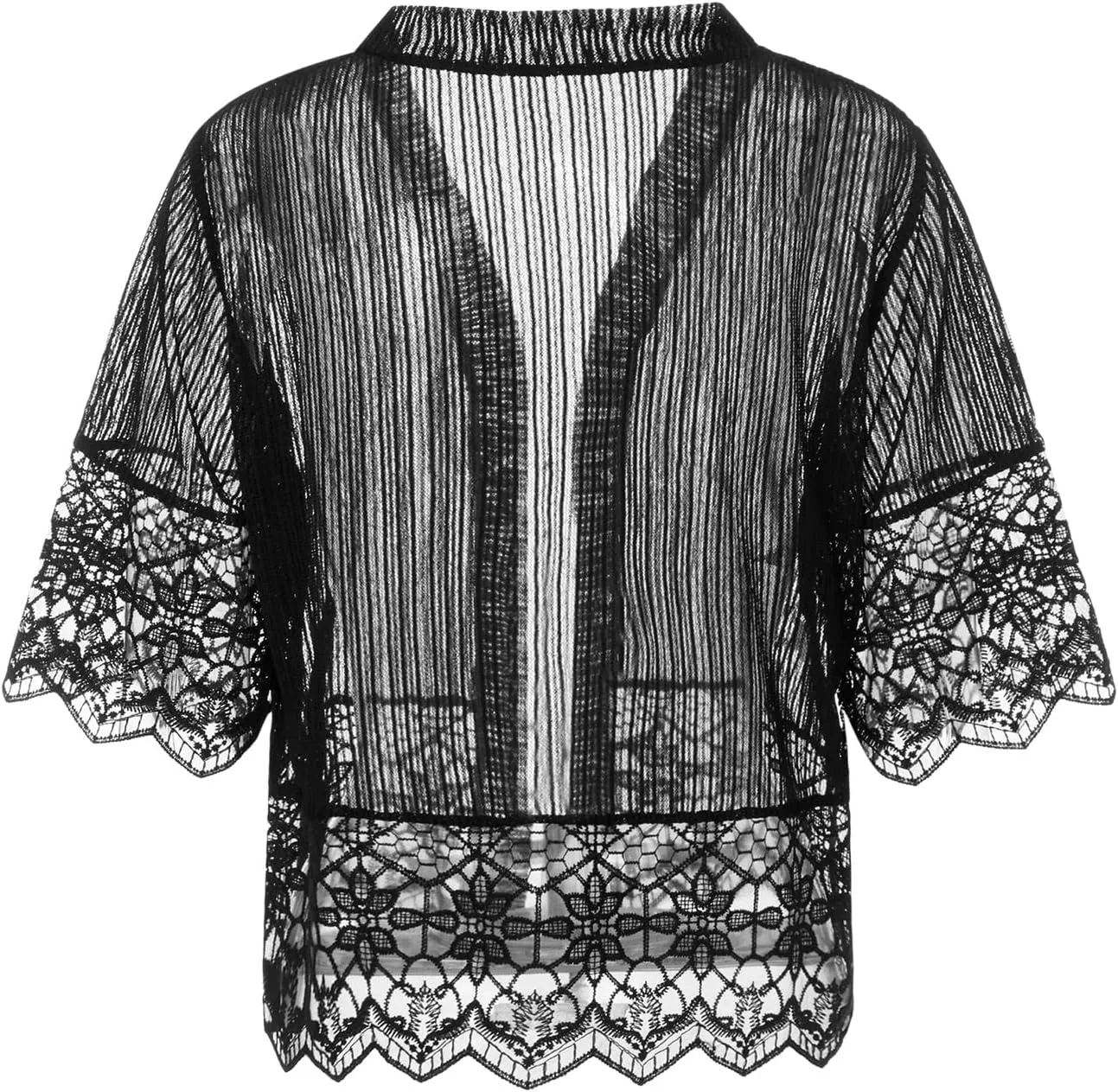 Lace Sheer Cardigan Short Sleeve Ruffle Open Front Tops for Women