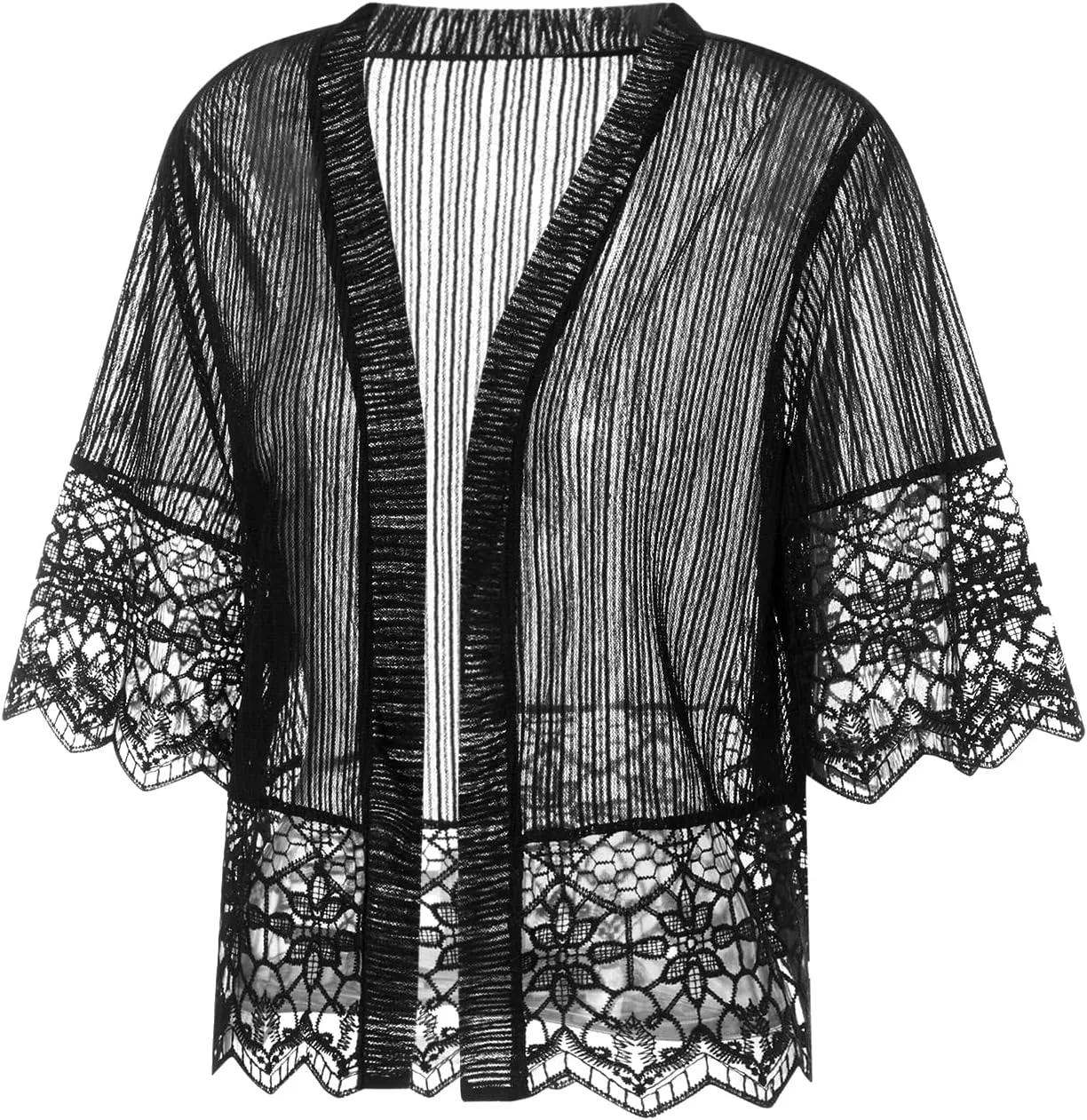 Lace Sheer Cardigan Short Sleeve Ruffle Open Front Tops for Women