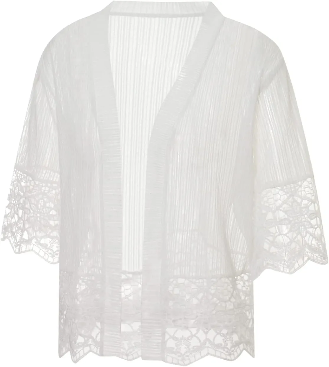 Lace Sheer Cardigan Short Sleeve Ruffle Open Front Tops for Women