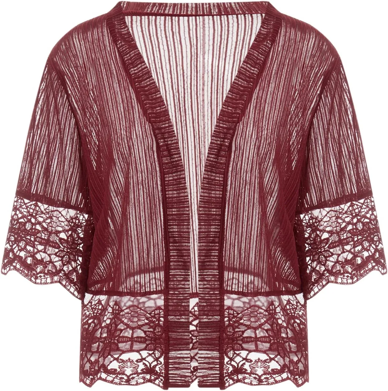 Lace Sheer Cardigan Short Sleeve Ruffle Open Front Tops for Women