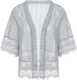 Lace Sheer Cardigan Short Sleeve Ruffle Open Front Tops for Women